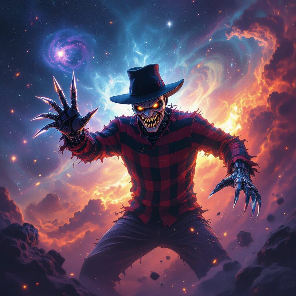 Astral Freddy Krueger Plays Handball in Cosmic Surrealism
