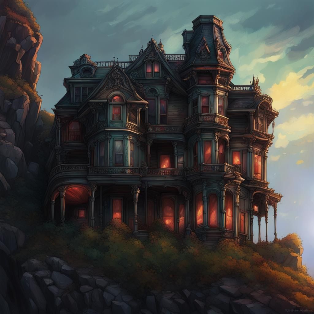 Eerie Victorian Mansion on Windswept Cliff
