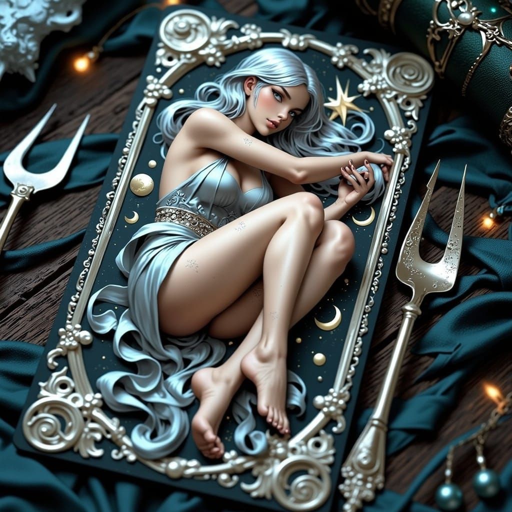 Mystical Moon Goddess Tarot Card in Fantasy Art Style