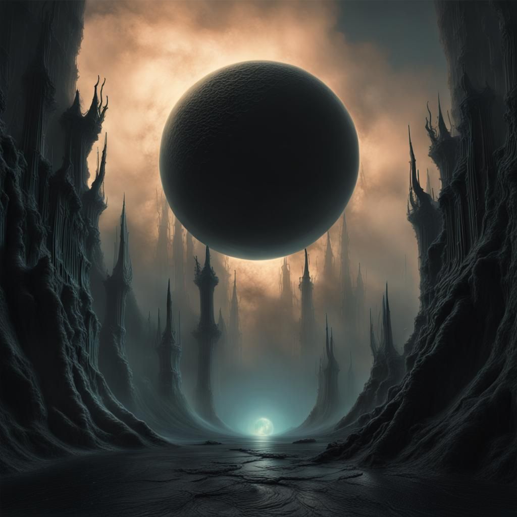 Mystical Abyss with Black Moon, as Dark Fantasy Art