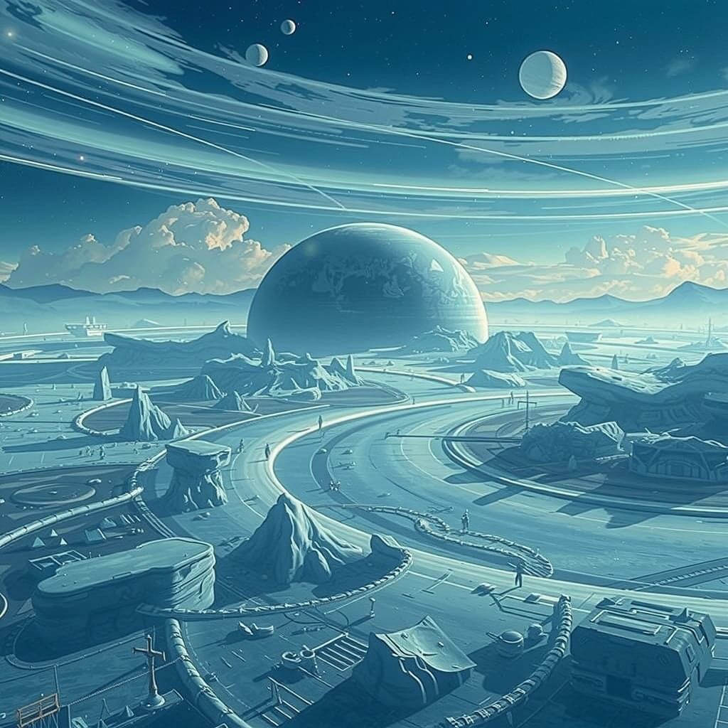 Ethereal Icy Planet in a Celestial Dreamscape