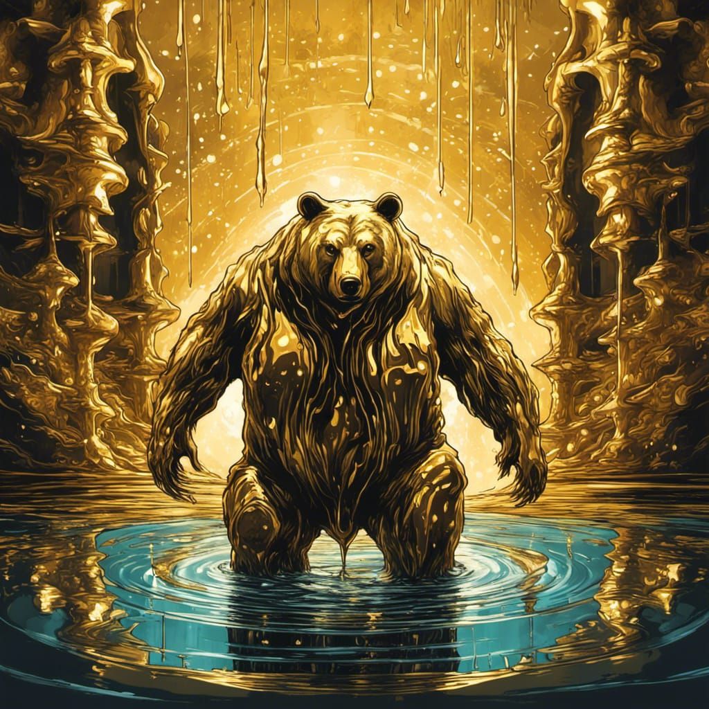 Golden Bear Emerges from Mirrored Pool