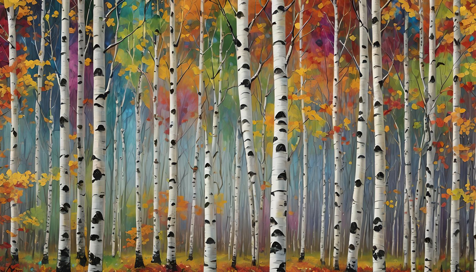 Rainbow Birch Forest in a Hyperrealistic Dreamscape