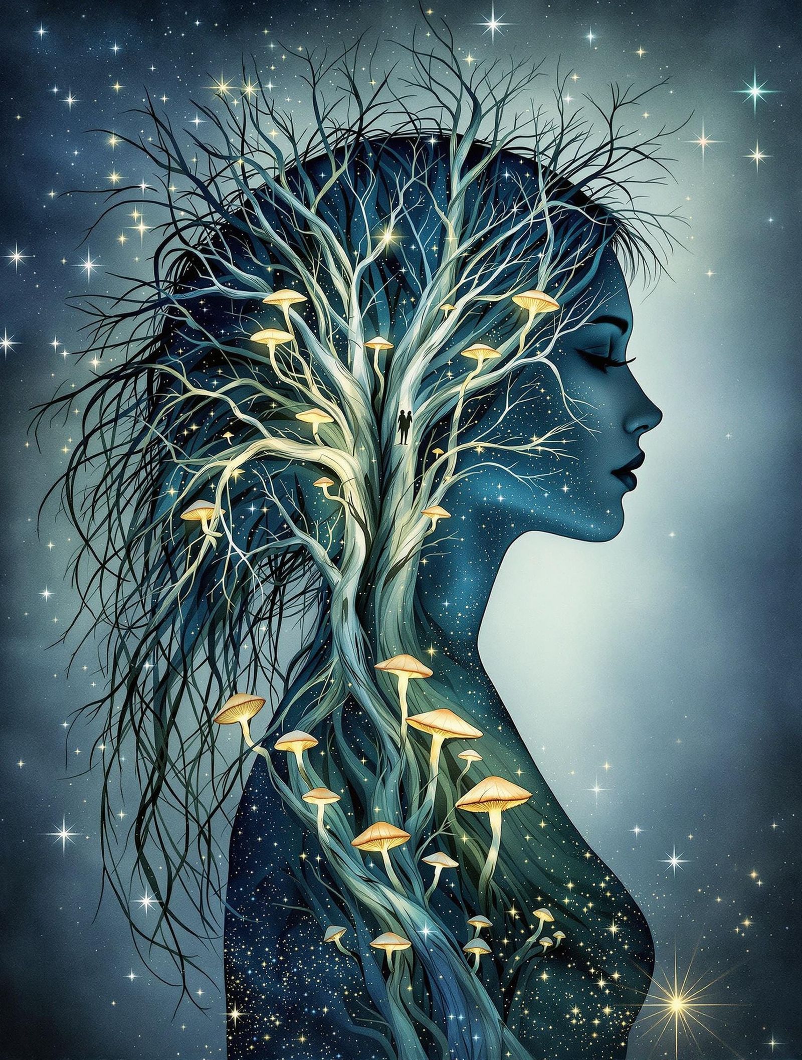 Regal Fairy in a Surreal Woodland Scene in Luminous Watercol...