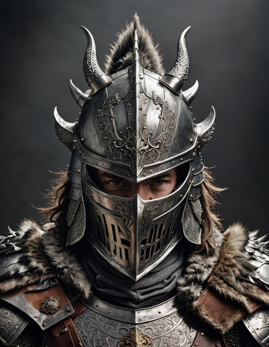 Medieval armor studio portrait (style realistic photography)
