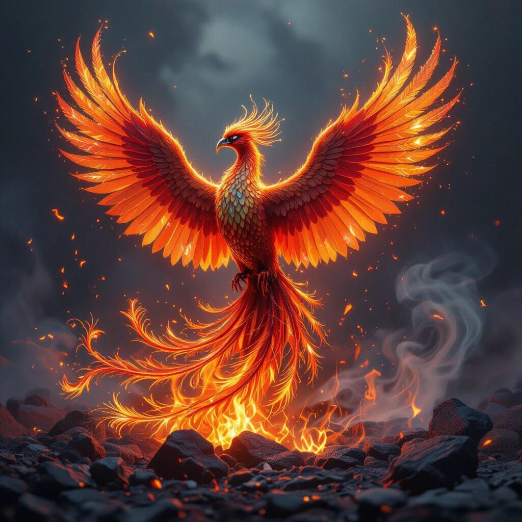 In a breathtaking display of artistry, a phoenix rises from ...