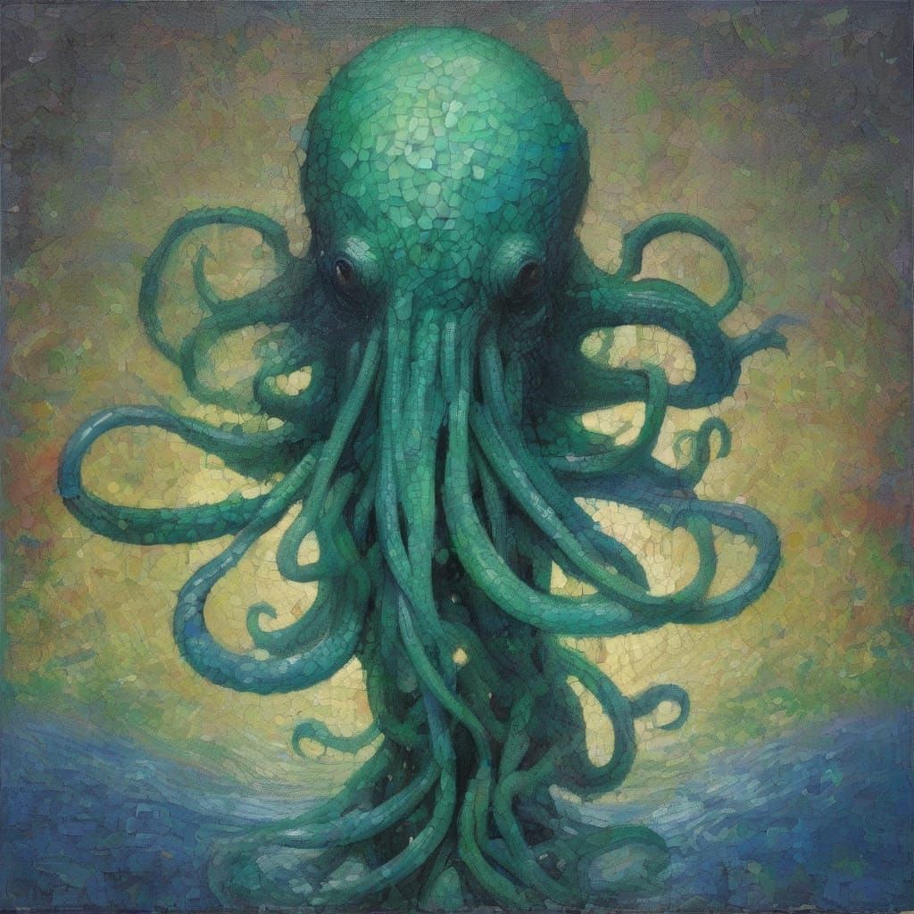 Cthulhu of Frosted Ocean Glass in Eerie Glow