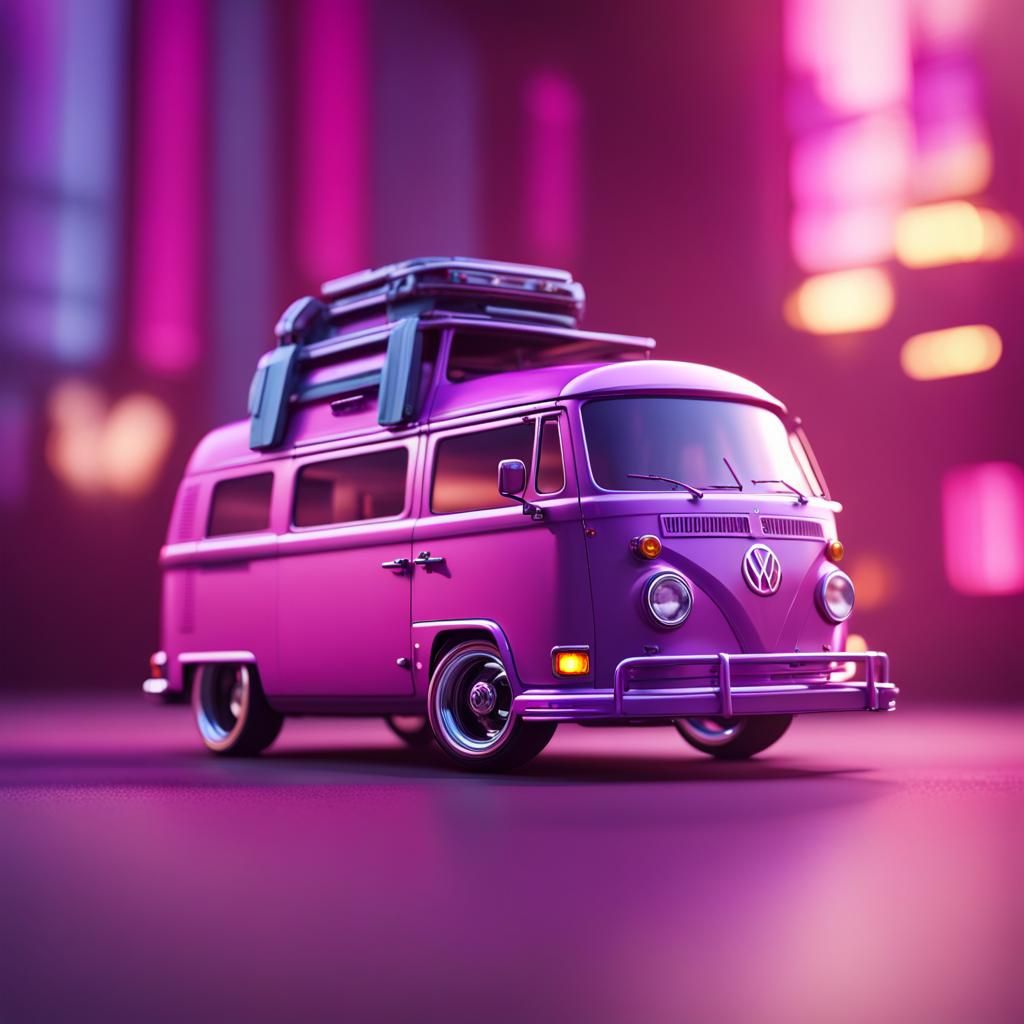 Purple and Pink Volkswagen Van Miniature in 3D