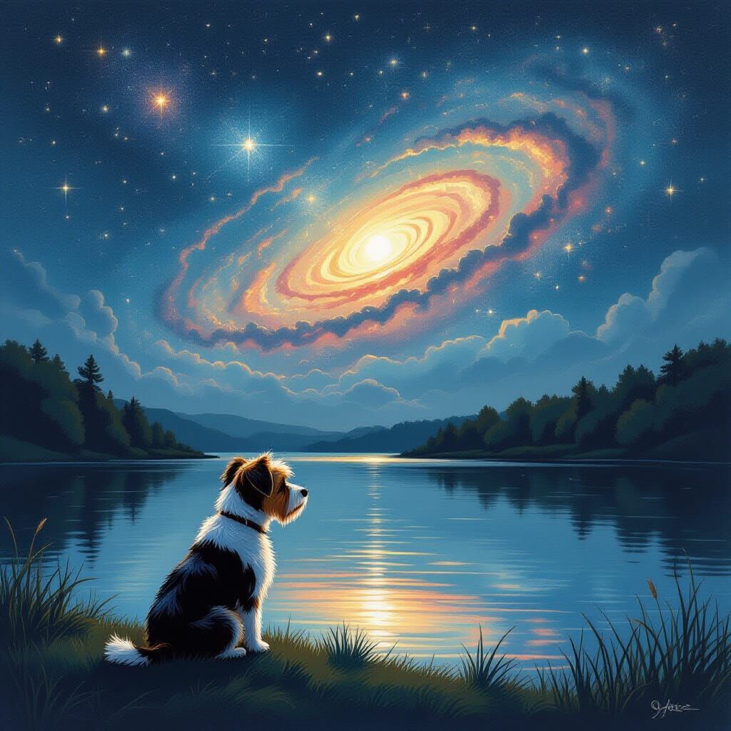 Terrier by Nebula Lake at Twilight: Vintage Children's Book ...