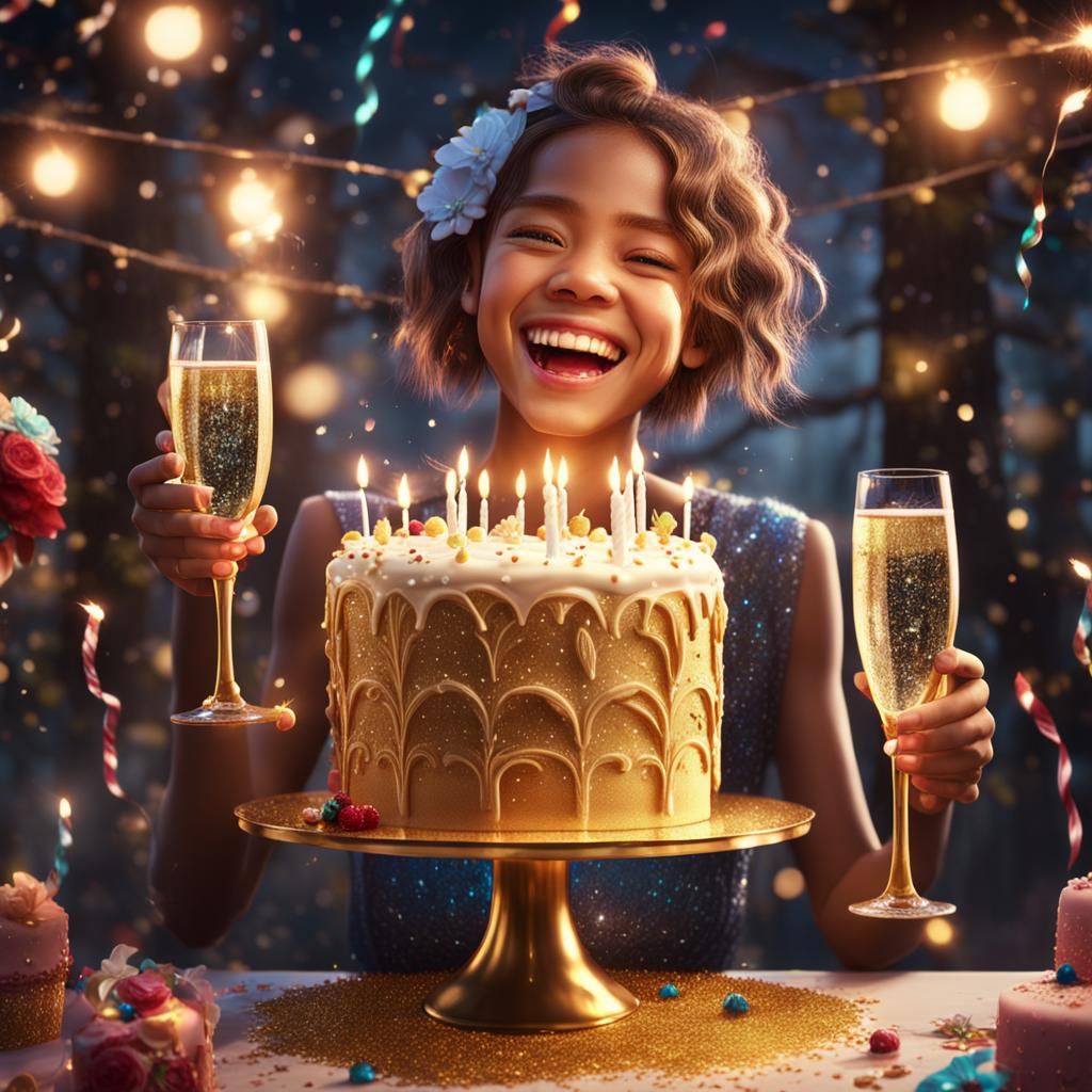 Girl Celebrates Birthday with Sparkling Champagne