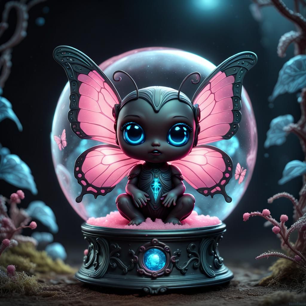 Radioactive Fairy Butterfly in Snow Globe: Detailed Matte Pa...