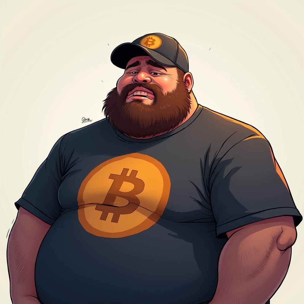 Crying Man with Bitcoin Hat in Anime Style