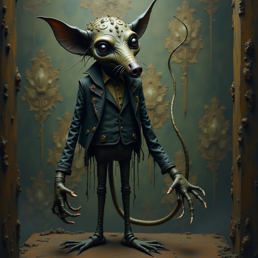 Ethereal Demon Rat-Bat in a Dark, Whimsical Baroque Scene