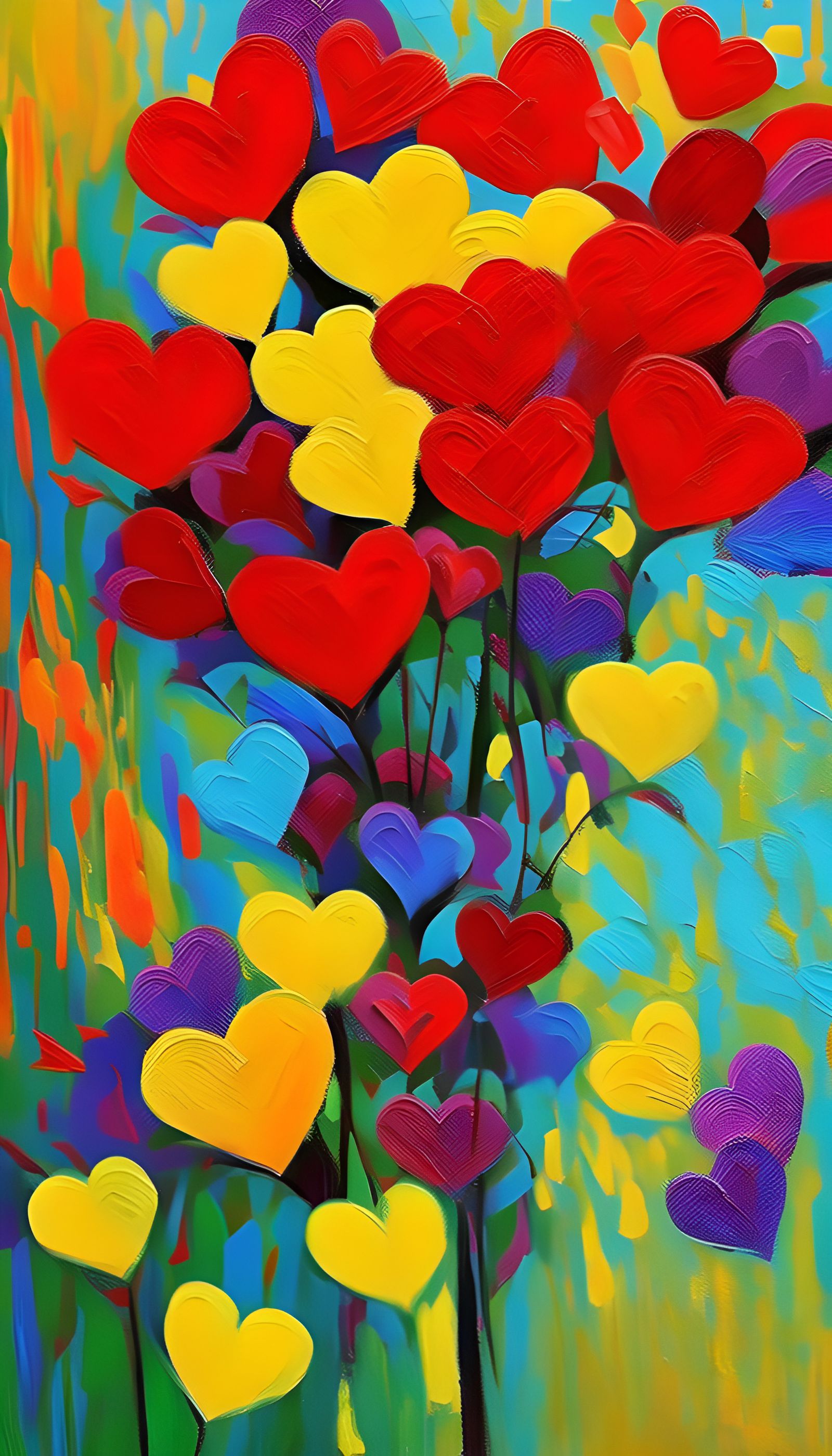 Abstract Valentine's Day Oil Painting in Expressionist Style