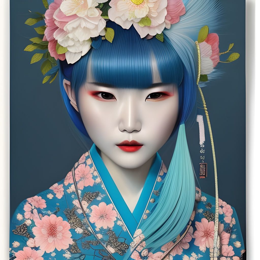 Japanese Girl Portrait in Art Nouveau Style