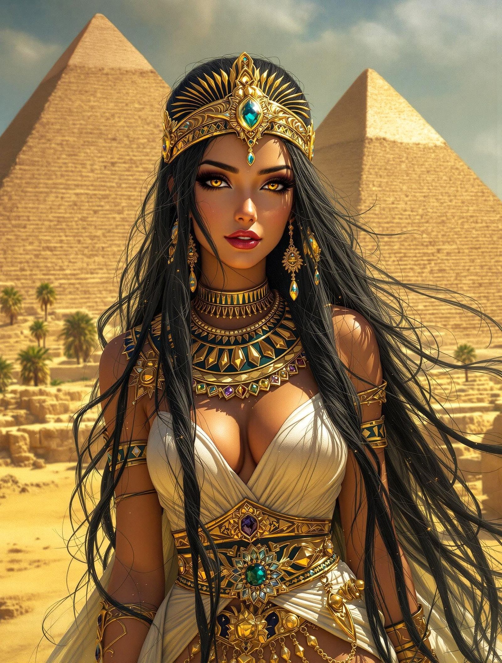 Surrealist Goddess Cleopatra with Egyptian Crown and Fantasy...