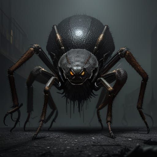 Monstrous Spider Creature in Dark Industrial Setting