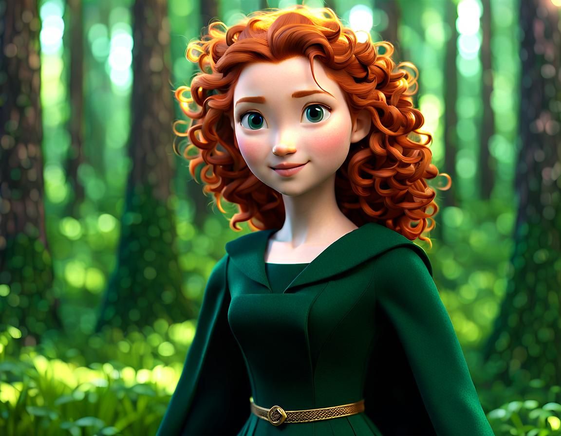 Beautiful Merida Portrait in Forest, 3D Render