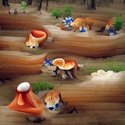 Foxes Frolic in a Magical Mushroom Forest