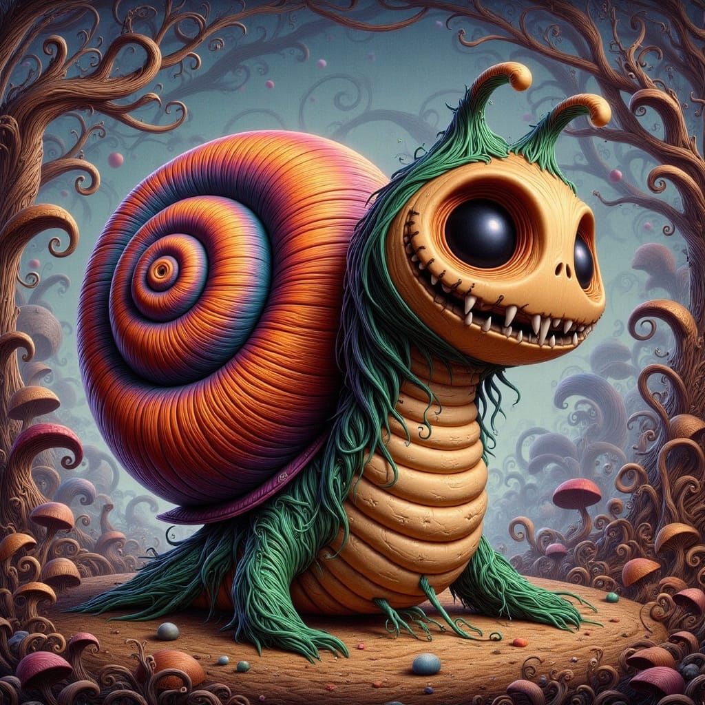 Whimsical Snail Cheshire Cat Hybrid in Ethereal Glow