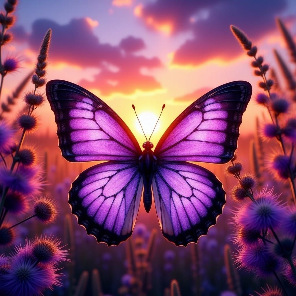 Purple Butterfly at Sunset