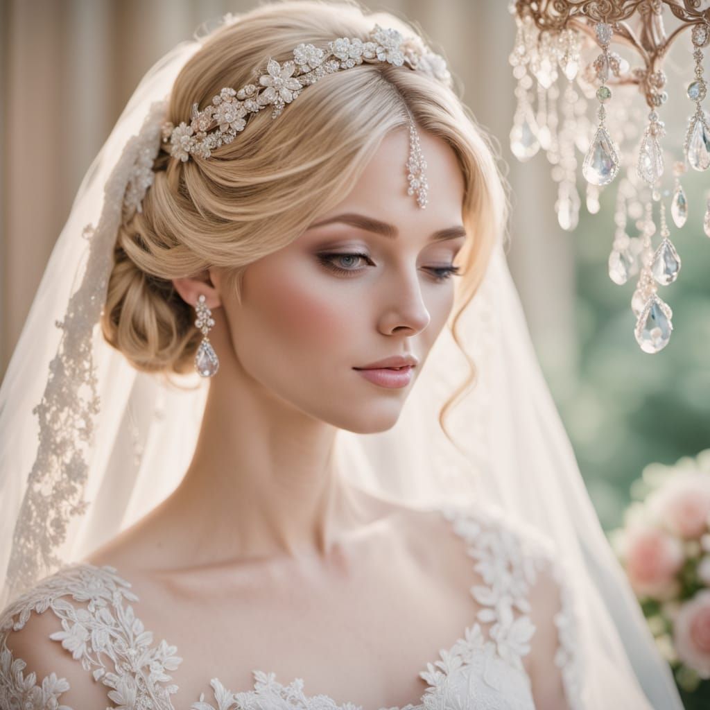 Ethereal Bride Portrait in Romantic Oil Painting Style