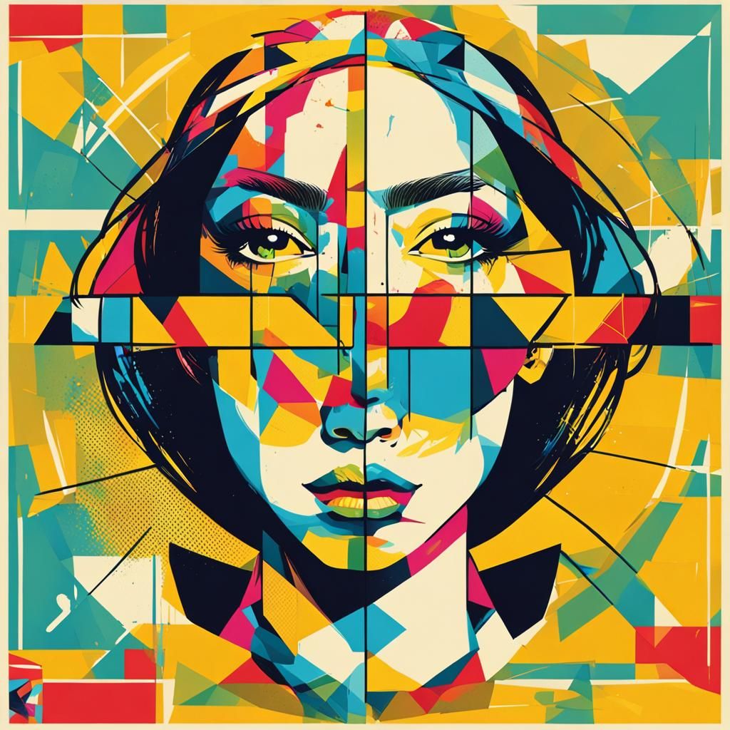 Pop Art Bikini Girl in Geometric Bauhaus Style