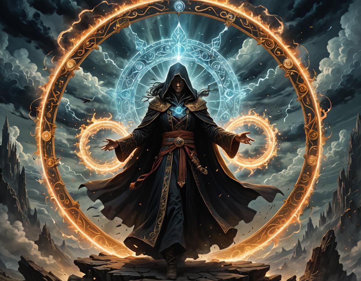 Warlock and Sorceress Duel in Mystical Arena