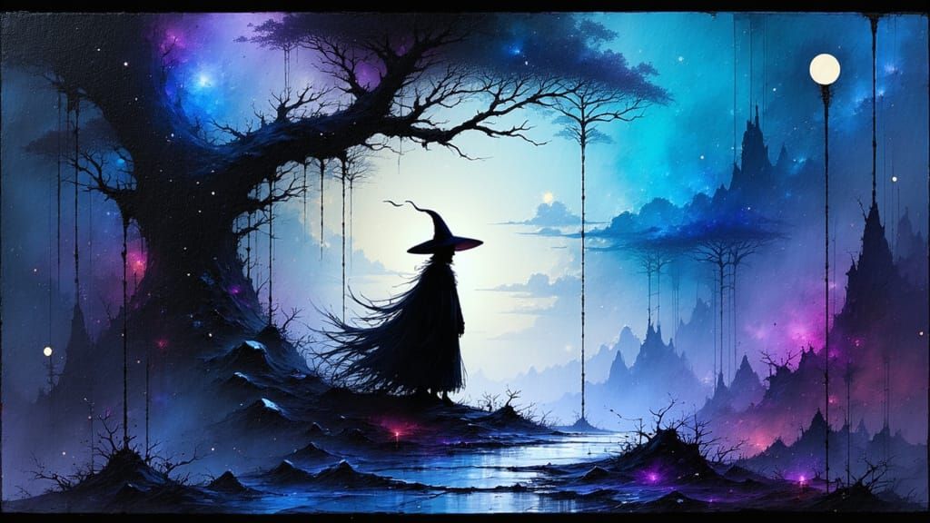 Kaleidoscopic Wizard in Dreamlike Landscape