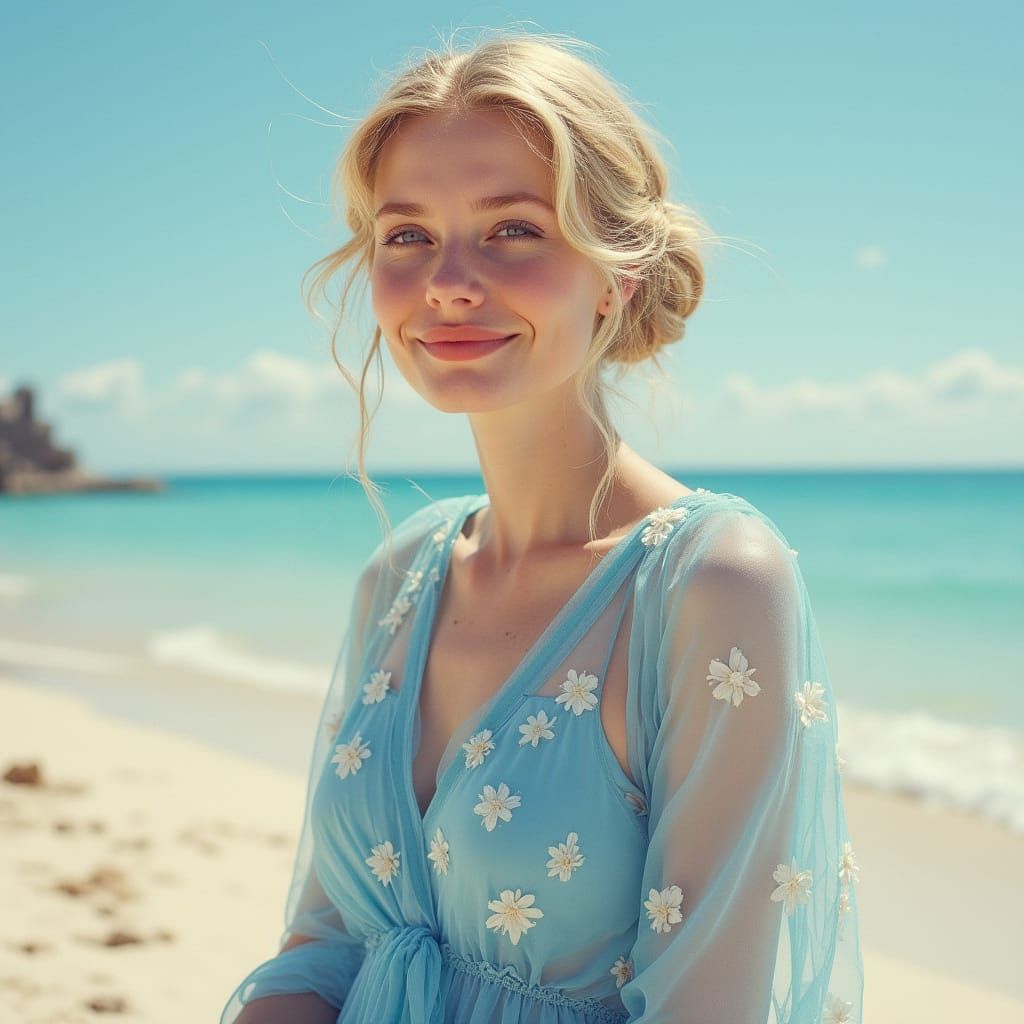 Woman on Beach in Impressionistic Style