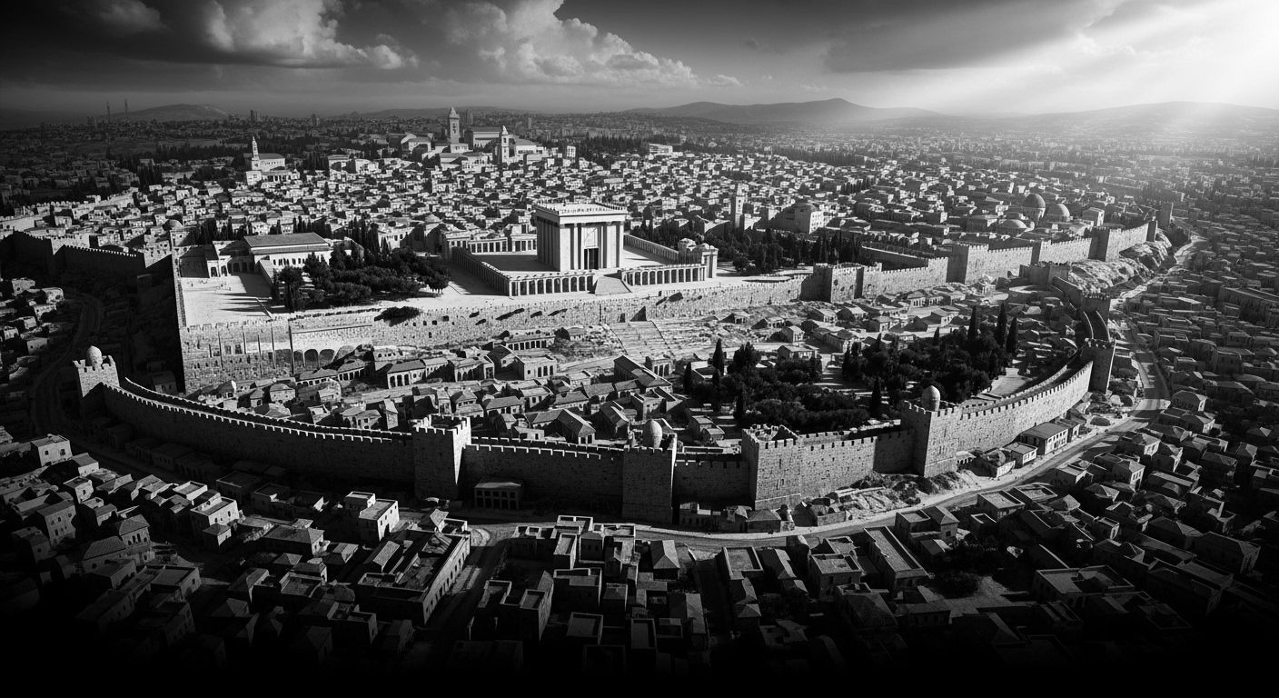 Ancient Jerusalem and Second Temple in Black and White