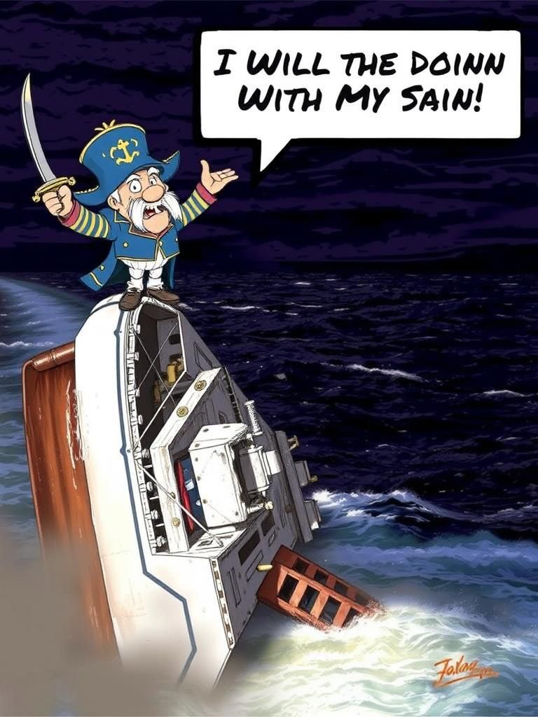 Cap'n Crunch on Sinking Ship in Frazetta Style