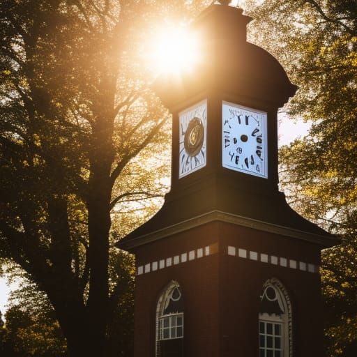 Clock Tower with Sun in Professional Photography Style