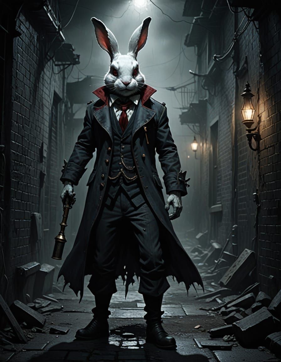 Dark Fantasy Rabbit in a Grim Alleyway