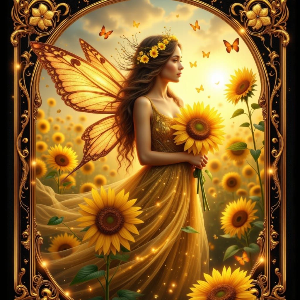 Fairy Woman in Sunflower Field Digital Painting