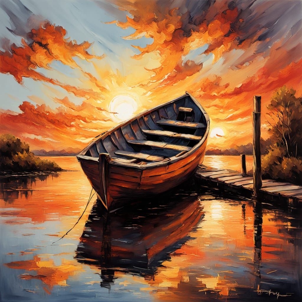 Weathered Fishboat at Sunset