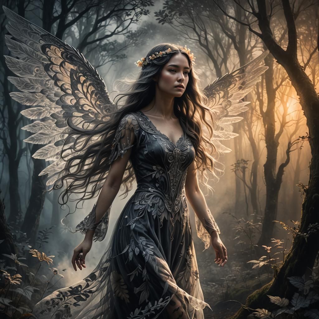 Mystical Forest: Intricately Detailed Charcoal Illustration