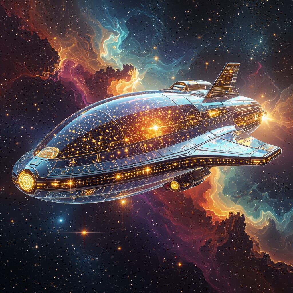 Translucent Spaceship Filled with Golden Stars