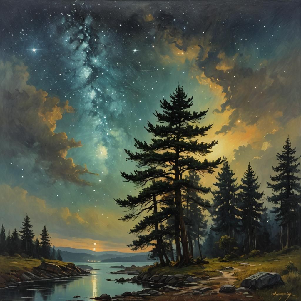 Starry Night Oil Painting by James Gurney