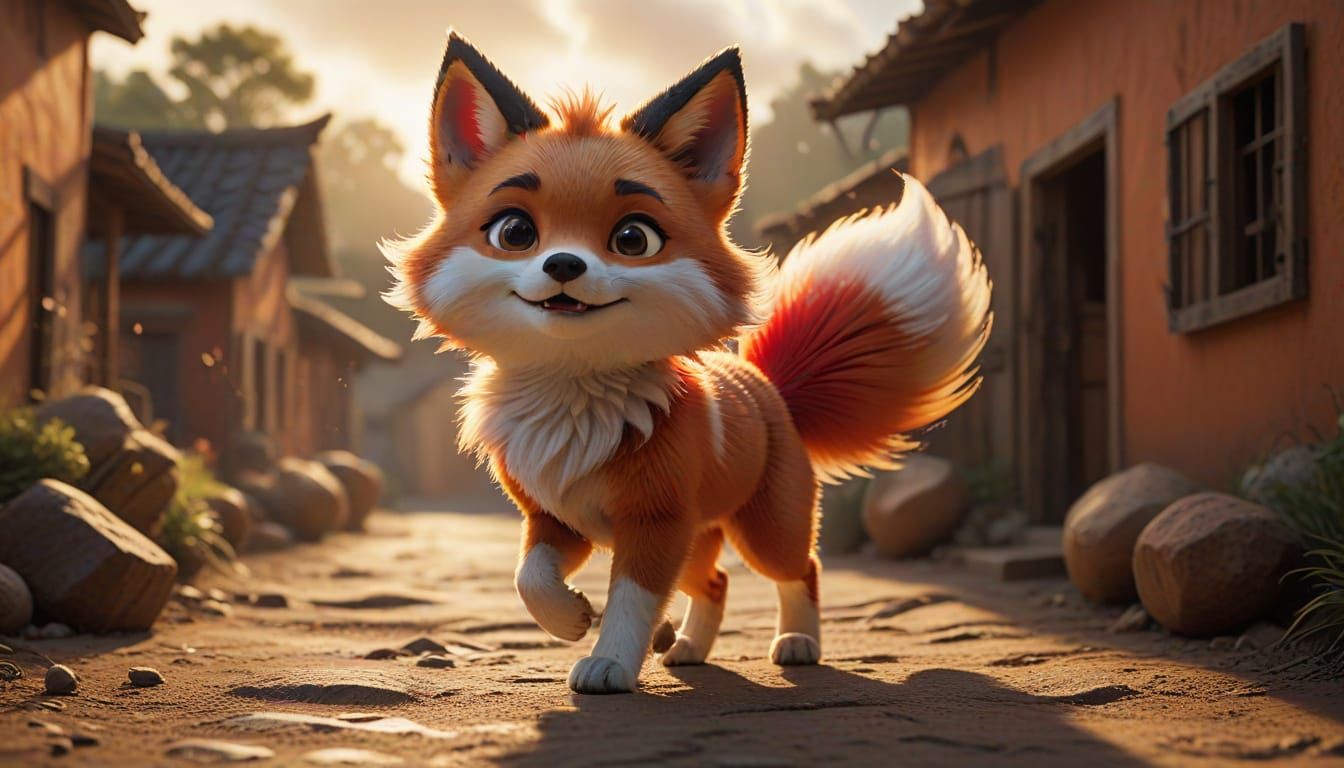 Anthropomorphic Fox Parkour in Mexican Village