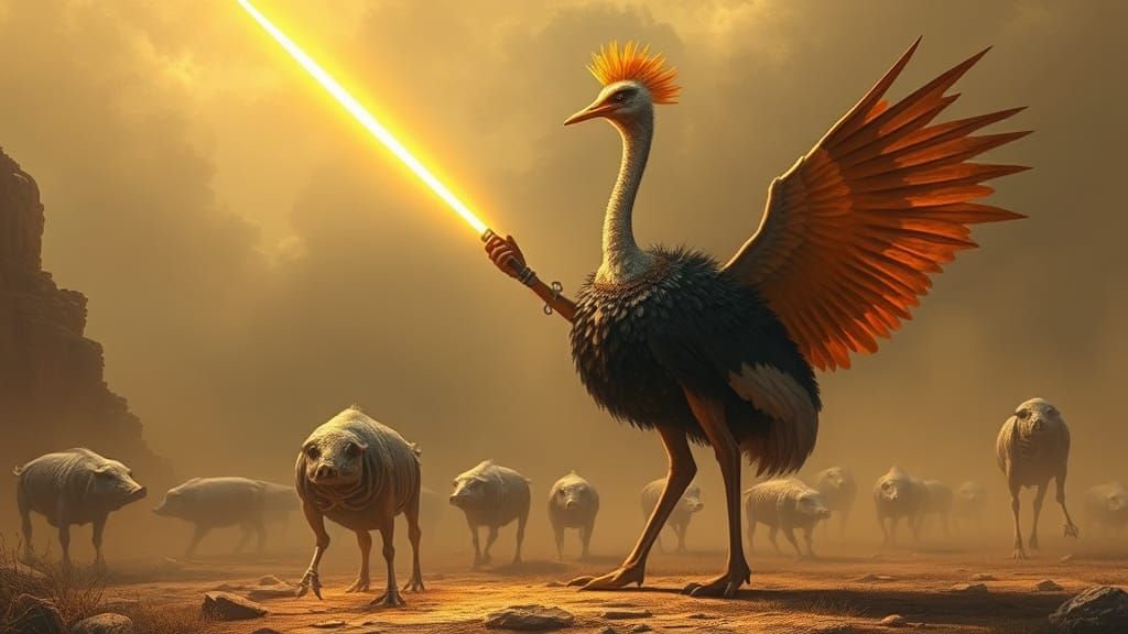 Ostrich Paladin Battles Skeletal Pigs