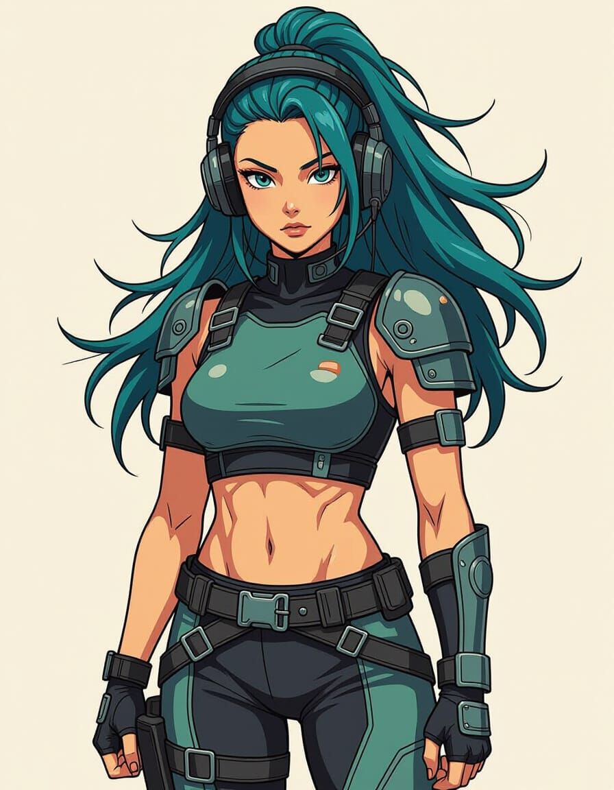Cyberpunk Warrior Woman in Graphic Art Style