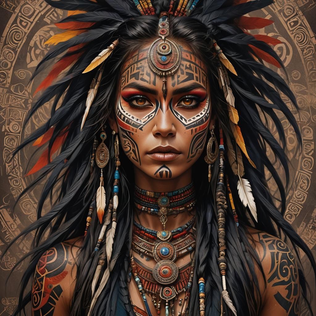 Striking Tribal War Paint and Facial Tattoos