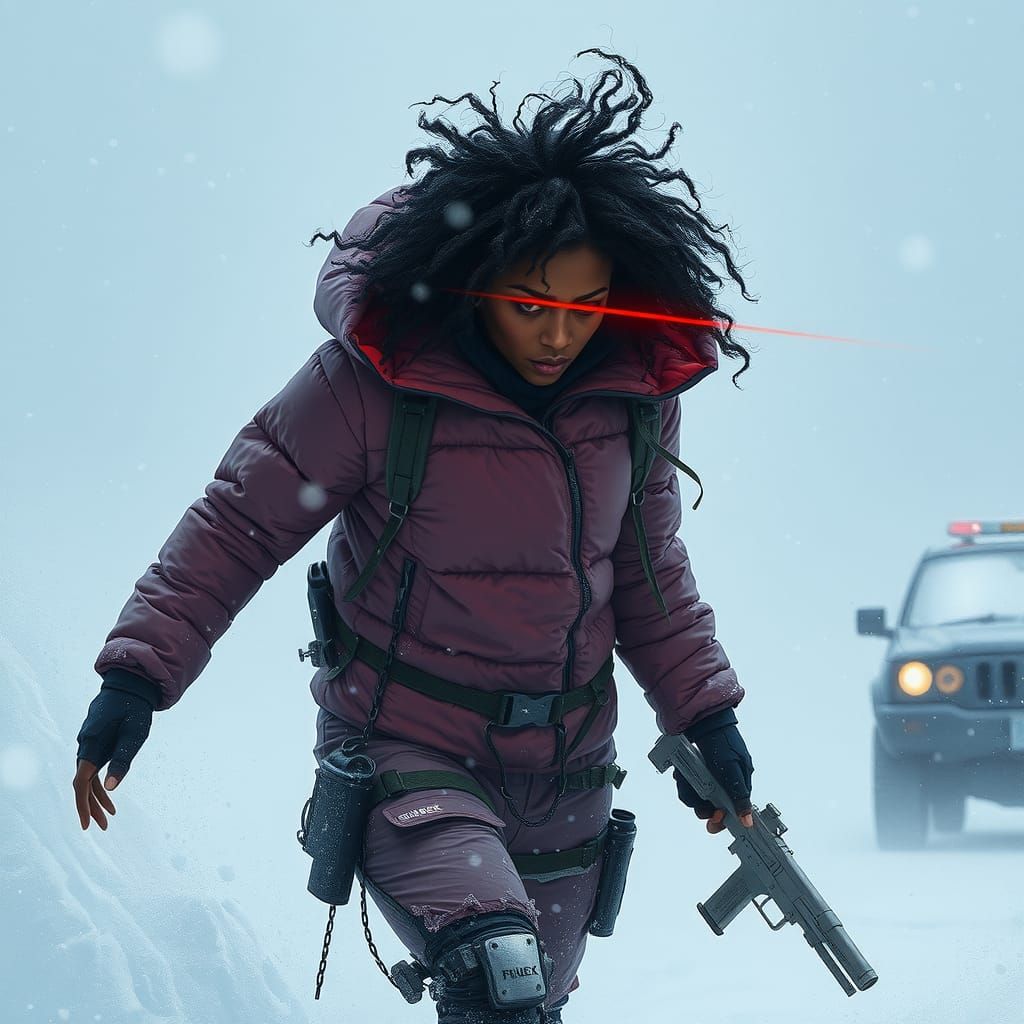 Cyborg Warrior in Snowstorm: Biomechanical Concept Art