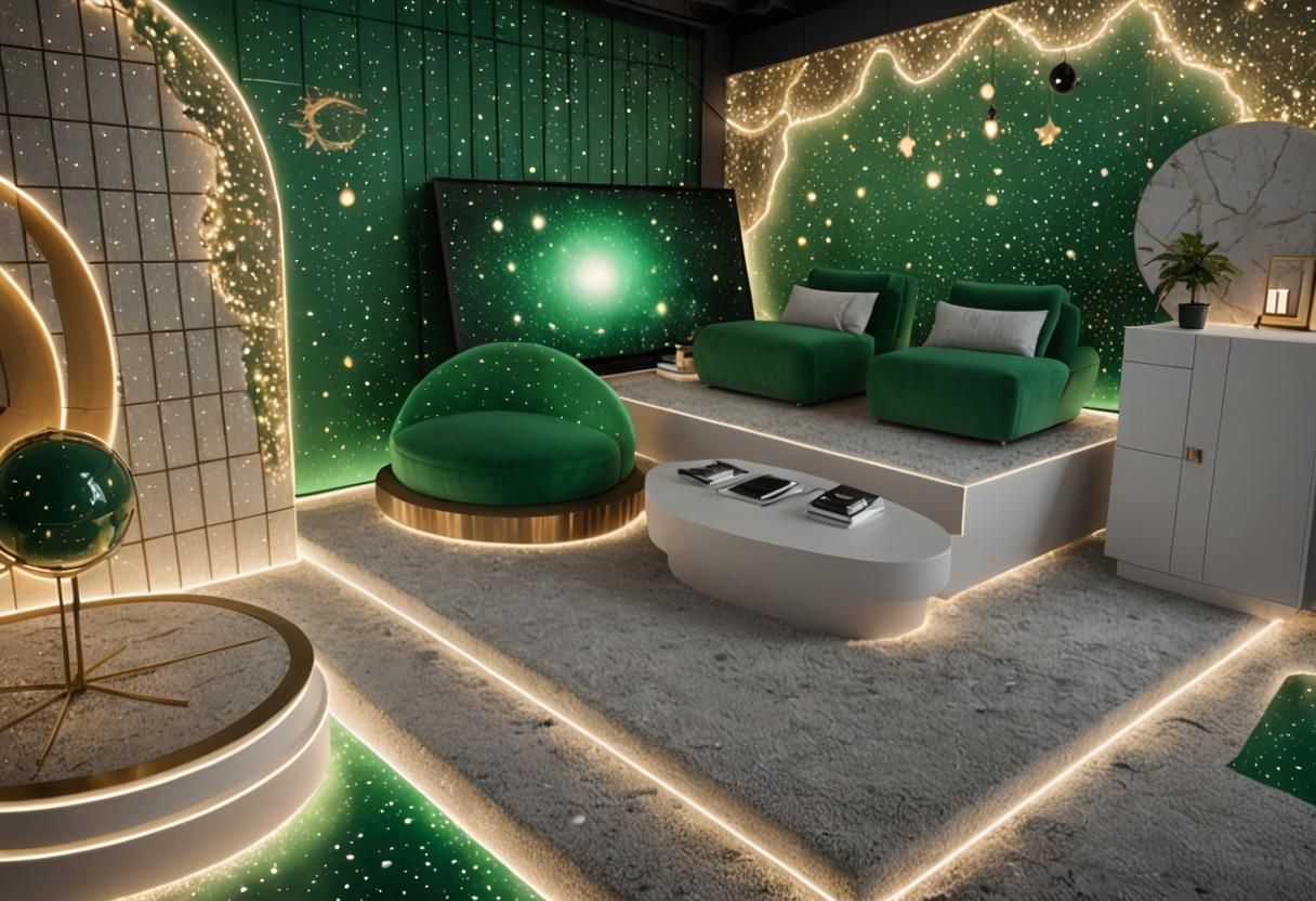 Cosmic Emerald Office with Astrological Design