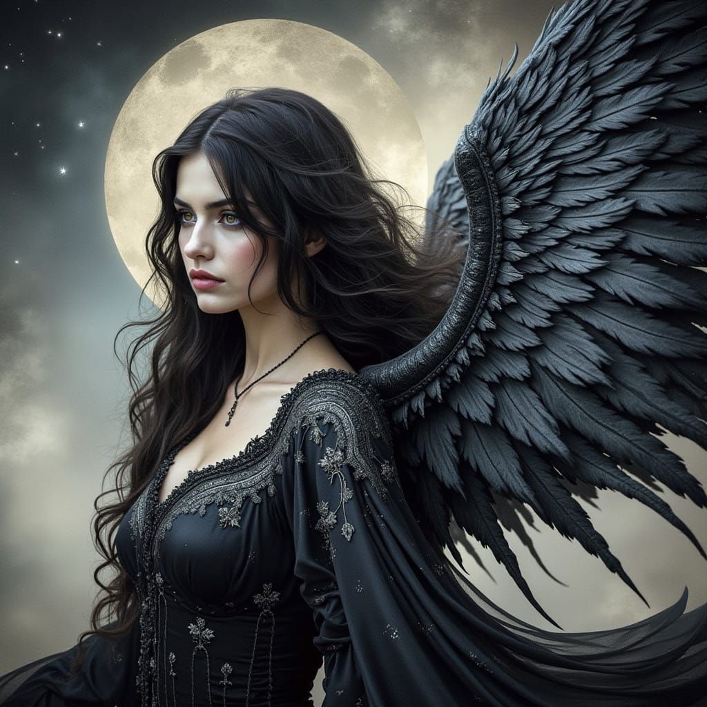Ethereal Dark Angel in Gothic Spire Aesthetic