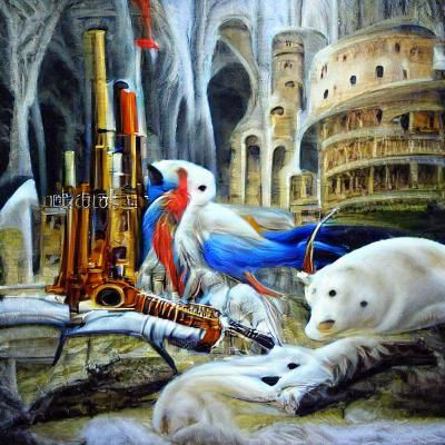 Noble Wild Animal in Azure and Flame-Red: Sci-Fi Oil Paintin...