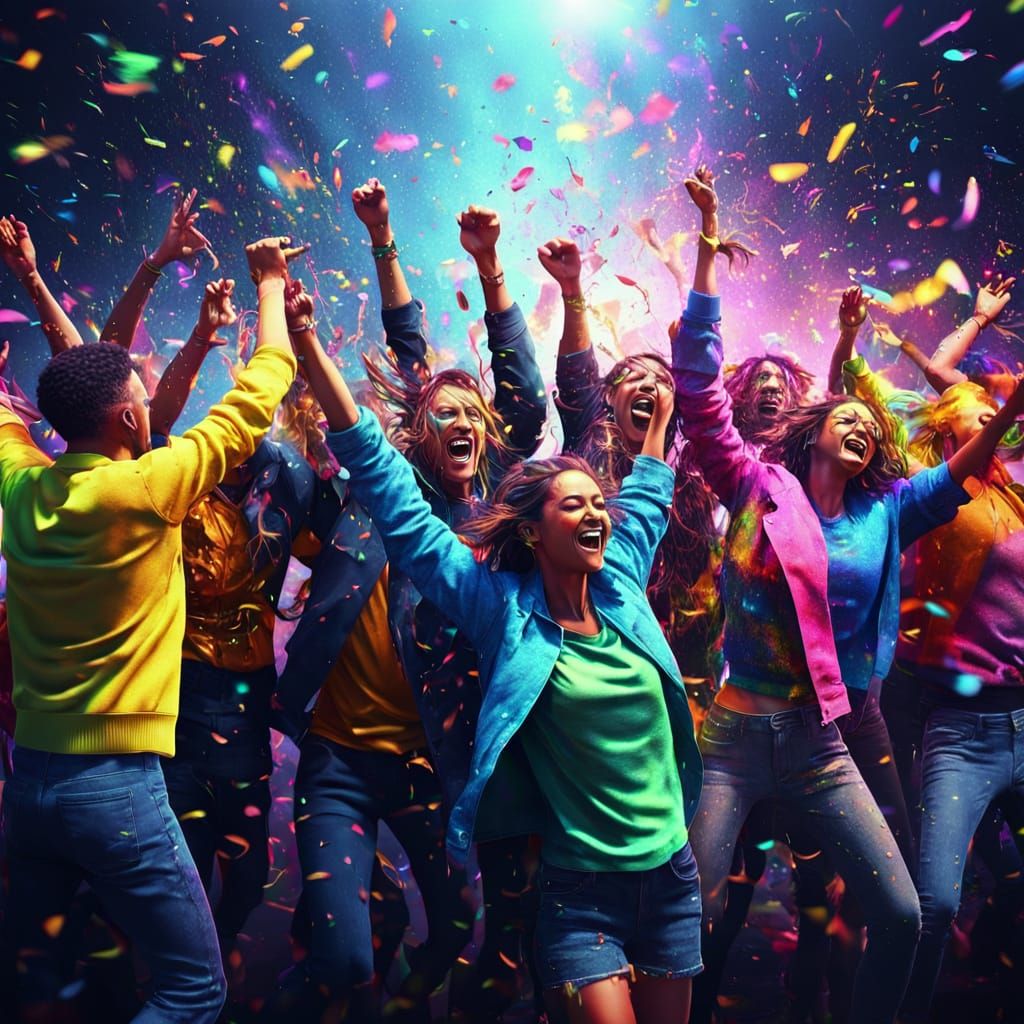 People Dancing in Vibrant Digital Art Style