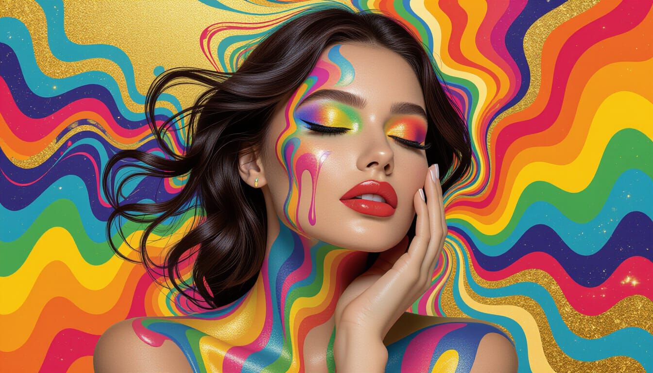 Psychedelic Melting Woman with Rainbow Colors