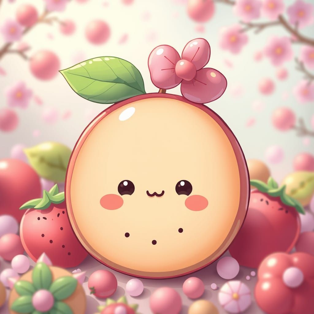 Adorable Kawaii Fruit Characters in Pastel Setting
